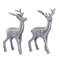 Deko Figur Hirsch 2er Set Tischdekoration Tierfigur Metall Weihnachtsdeko silber Aluminium