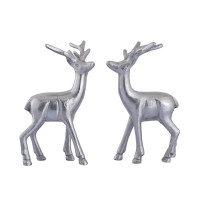 Deko Figur Hirsch 2er Set Tischdekoration Tierfigur Metall Weihnachtsdeko silber Aluminium