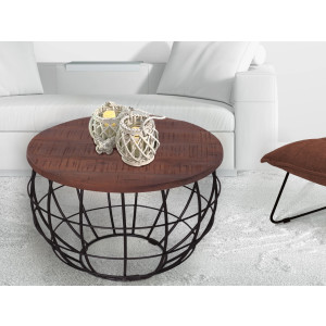 Couchtisch nachhaltig rund ø 75 cm Wohnzimmer-Tisch Massivholz London Metall Gitter Metall Gestell