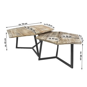 Couchtisch Set 2 Stück Wohnzimmer Tisch Satztisch Paris Metall-Gestell schwarz