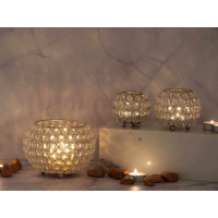 Teelichthalter Kerzenhalter Set 3-teilig Crystal Kerzenständer  silber Vintage Kristall