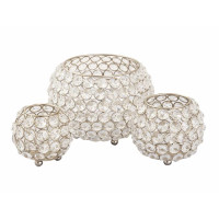 Teelichthalter Kerzenhalter Set 3-teilig Crystal Kerzenständer  silber Vintage Kristall