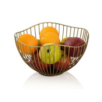 Obstkorb Metall ø 25 H 14 cm Brotkorb Set 2 Stück Obstschale Metall gold rund Wave