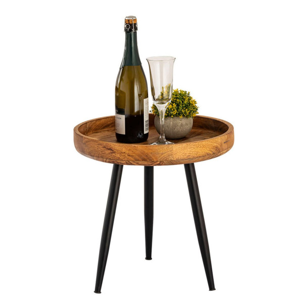 Beistelltisch Holz rund ø 40 Vancouver Couchtisch Wohnzimmer Tisch Metall-Füße schwarz matt