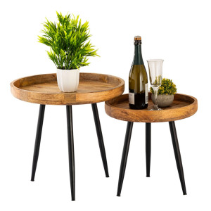 Beistelltisch Holz rund ø 40 Vancouver Couchtisch Wohnzimmer Tisch Metall-Füße schwarz matt