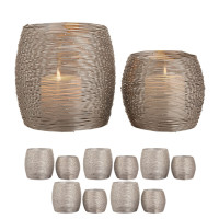 Teelichthalter 12-teilig Set 2 x 6 VE Windlichter Kerzenständer Paris silber Kerzenhalter