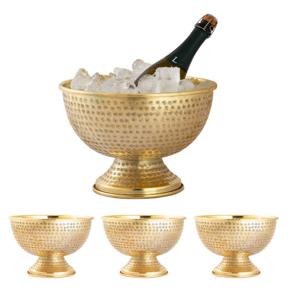 Flaschenkühler Weinkühler 4-teilig Metall ø 29 cm Sektkühler rund  gold Eiskühler Champagner
