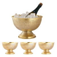 Flaschenkühler Weinkühler 4-teilig Metall ø 29 cm Sektkühler rund  gold Eiskühler Champagner