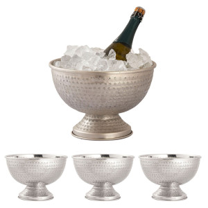 Flaschenkühler Weinkühler 4-teilig Metall ø 29 cm Sektkühler rund silber Eiskühler Champagner