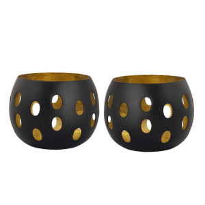 Teelichthalter 48-teilig Set 2 x 24 VE Kerzenhalter Florina Kugelform schwarz matt innen vergoldet