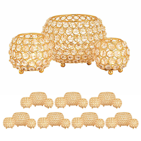 Kerzenhalter 24-teilig Set 3 x 8 VE Teelichthalter Crystal gold Vintage Kris