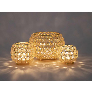 Kerzenhalter 24-teilig Set 3 x 8 VE Teelichthalter Crystal gold Vintage Kris