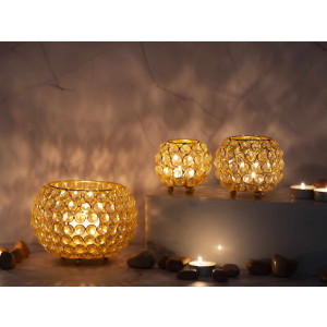 Kerzenhalter 24-teilig Set 3 x 8 VE Teelichthalter Crystal gold Vintage Kris