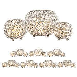 Kerzenhalter 24-teilig Set 3 x 8 VE Teelichthalter Crystal Kerzenständer gold Vintage Kris