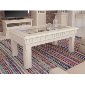 Couchtisch rechteckig 120x70 cm Duett mit Glasplatte und Schubkasten Pinie  lipizanonmassiv