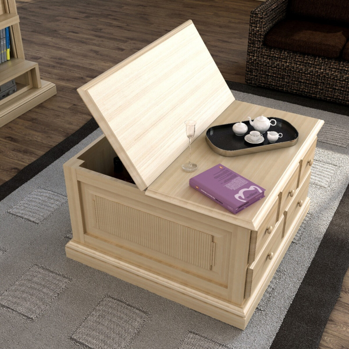 Truhen-Couchtisch Truhe 89 x 89 cm mit 5 Schubkästen Pi