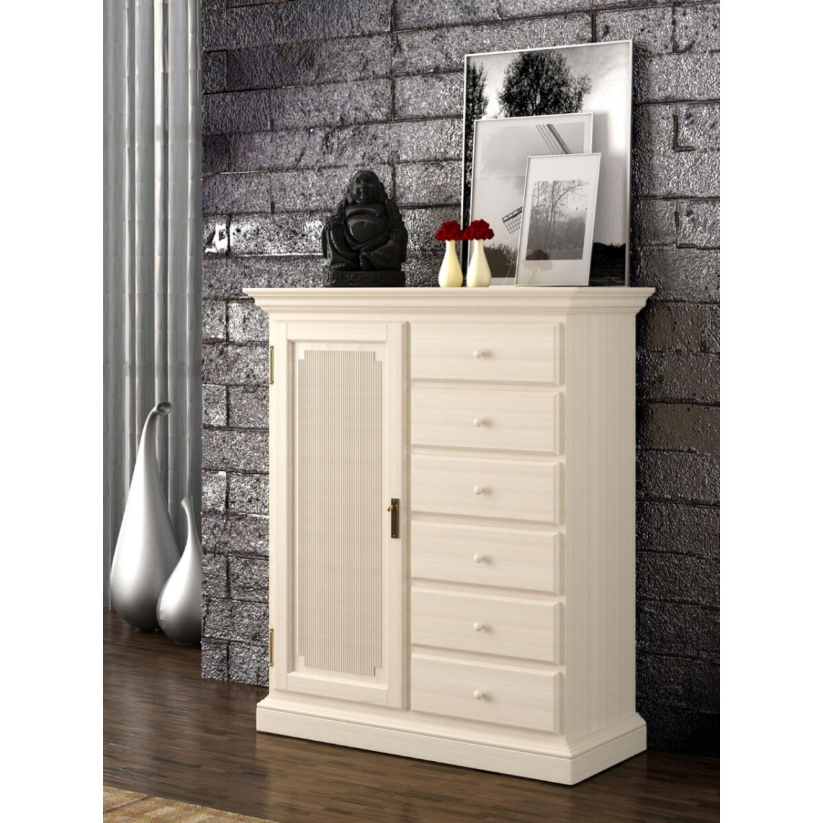 Highboard Vertiko Duett B 102 H 121 cm 1 Holztür 6 Schu