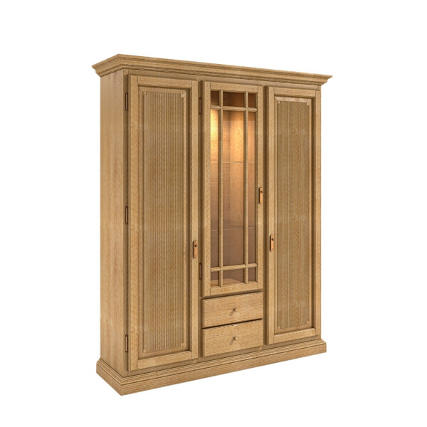 Wohnwand Vitrinen-Schrank B 162 H 198 cm 3 Türen 2 Schubladen Duett Pinie karamell  massiv