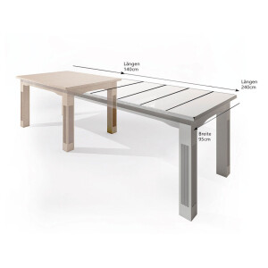 Esstisch 160x95 cm Duett feste Platte 2 Auszügen a. 50 cm Pinie lipizano massiv
