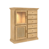 Vertiko Sideboard Duett B 102 H 121 cm 1 Holztür 1 Glastür 6 Holzschubladen Pinie massiv