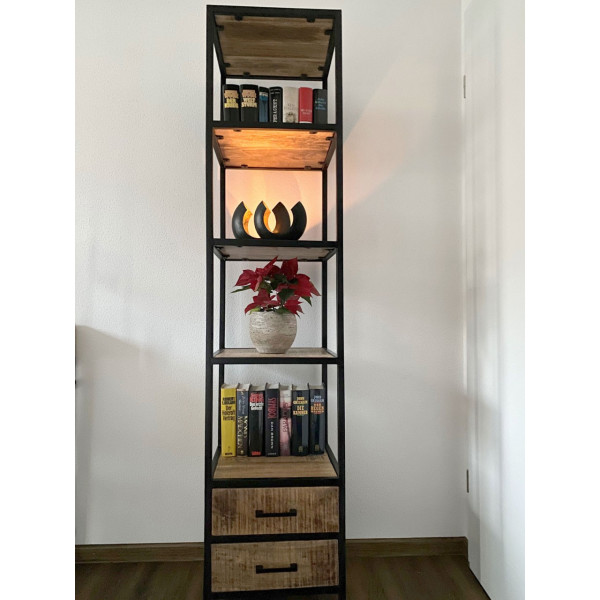 Bücherregal Stand Regal Bücherbord 40x180x40 cm mit Schubladen Liverpool Metall-Gestell schwarz