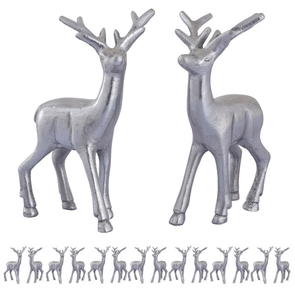 Deko Figur Hirsch VE 8x 2 Stück Tischdekoration Tierfigur silber Metall Weihnachtsdeko