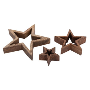 Dekofigur Sterne 12x 3er Set Holzfigur 26/17/10cm Masterbox Weihnachtsdekoration Mangoholz