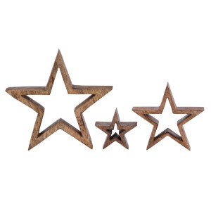 Dekofigur Sterne 12x 3er Set Holzfigur 26/17/10cm Masterbox Weihnachtsdekoration Mangoholz