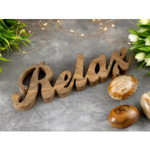 Schriftzug Relax Holzfigur Masterbox 24 Stück B28x9cm Dekoschrift Mangoholz massiv