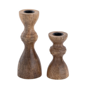 Kerzenständer 2er Set Stabkerzen Kerzenhalter H20/13x6cm rund Kerzenleuchter Mangoholz