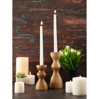 Kerzenständer 2er Set Stabkerzen Kerzenhalter H20/13x6cm rund Kerzenleuchter Mangoholz
