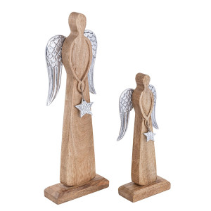 Dekofigur Engel 2er Set 13/17x32/47cm Weihnachtsdeko Masterbox 6-teilig Mangoholz