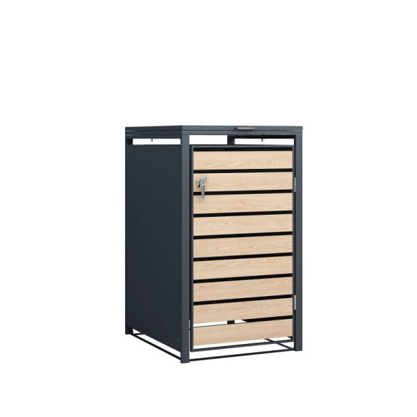 Mülltonnenbox 4er Stahl verzinkt Front in Holzoptik