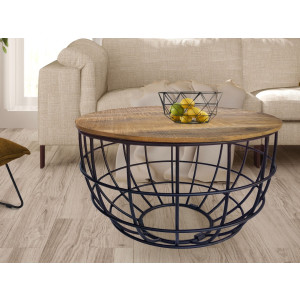 Couchtisch rund nachhaltig Lexington ø 75 cm Metall Gitter Drahtgestell Massivholz Wohnzimmer-Tisch