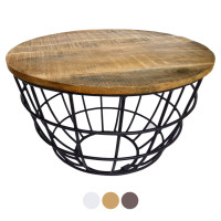 Couchtisch rund nachhaltig Lexington ø 75 cm Metall Gitter Drahtgestell Massivholz Wohnzimmer-Tisch