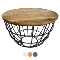 Couchtisch rund nachhaltig Lexington ø 75 cm Metall Gitter Drahtgestell Massivholz Wohnzimmer-Tisch
