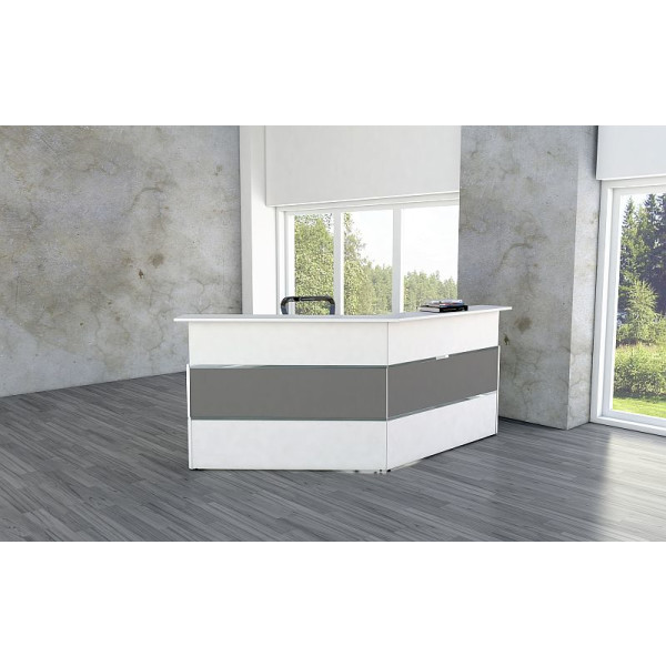 Kerkmann Design-Theke Theke Atlantis 2 Weiss-Graphit 1-seitig schräg rechts (B)2410x(T)1700x(H)1080mm