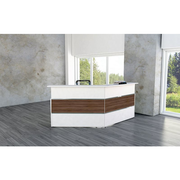 Kerkmann Design-Theke Theke Atlantis 2 Weiss-Nussbaum 1-seitig schräg rechts (B)2410x(T)1700x(H)1080mm