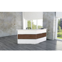 Kerkmann Design-Theke Theke Atlantis 2 Weiss-Nussbaum 1-seitig schräg rechts (B)2410x(T)1700x(H)1080mm