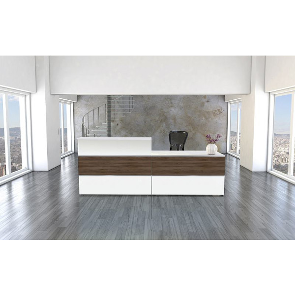 Kerkmann Design-Theke Theke Atlantis  2 Weiss-Nussbaum niedriges Modul (B)2750x(T)820x(H)750mm