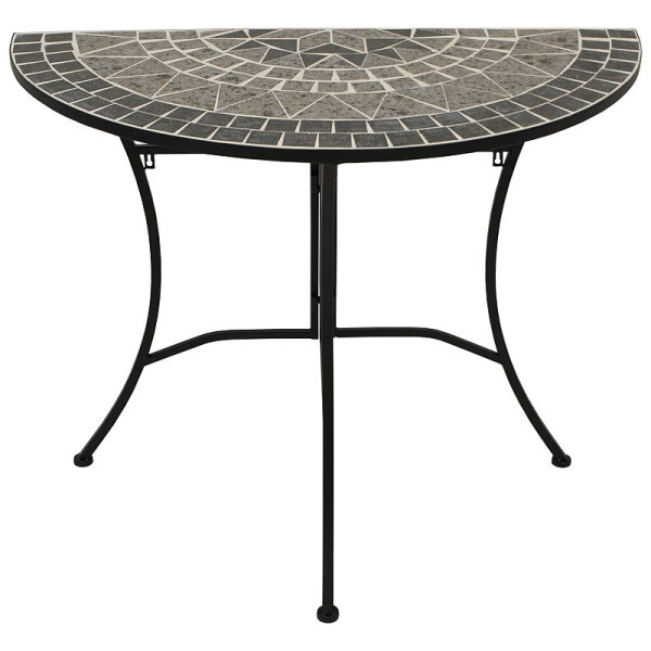 Wandtisch Balkontisch 90x45cm halbrund Eisen + Tischplatte Mosaik grau