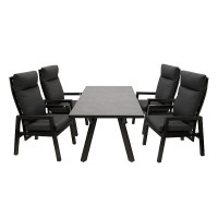 Garnitur Gartengarnitur 5-teilig Aluminium dunkelgrau mit Polstern grau