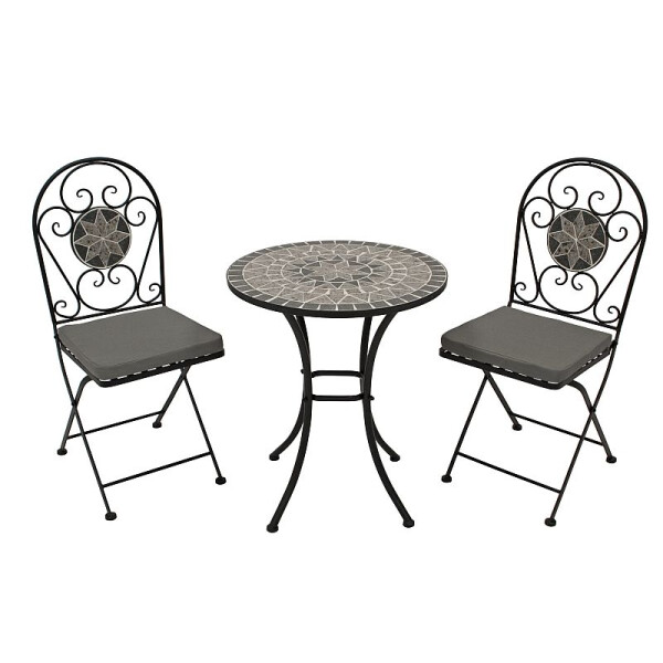 Bistroset Gartenset 3-teilig Eisen + Mosaik grau