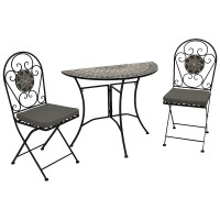 Bistroset Gartenset 3-teilig Eisen halbrund + Mosaik grau