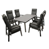 Gatenset Garten-Garnitur 7 teilig Aluminium dunkelgrau mit Polstern grau
