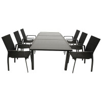 Gartenset Garnitur 7-teilig, Aluminium schwarz, Textillene, Glasplatte