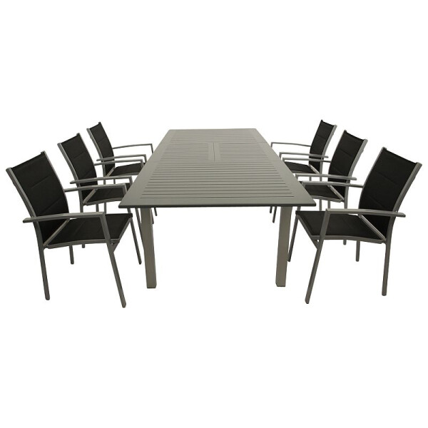 Garnitur Gartenset 7-teilig Aluminium Textillehne schwarz