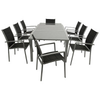 Gartenset Garnitur 9-teilig Aluminium Textillene, Glasplatte