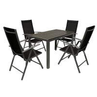 Garnitur 5-teilig, Aluminium, Kunstholz, Kunstgewebe schwarz