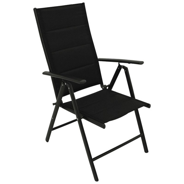 Klappsessel Gartensessel  Aluminium dunkelgrau + Textilgewebe gepolstert schwarz 2-er Set